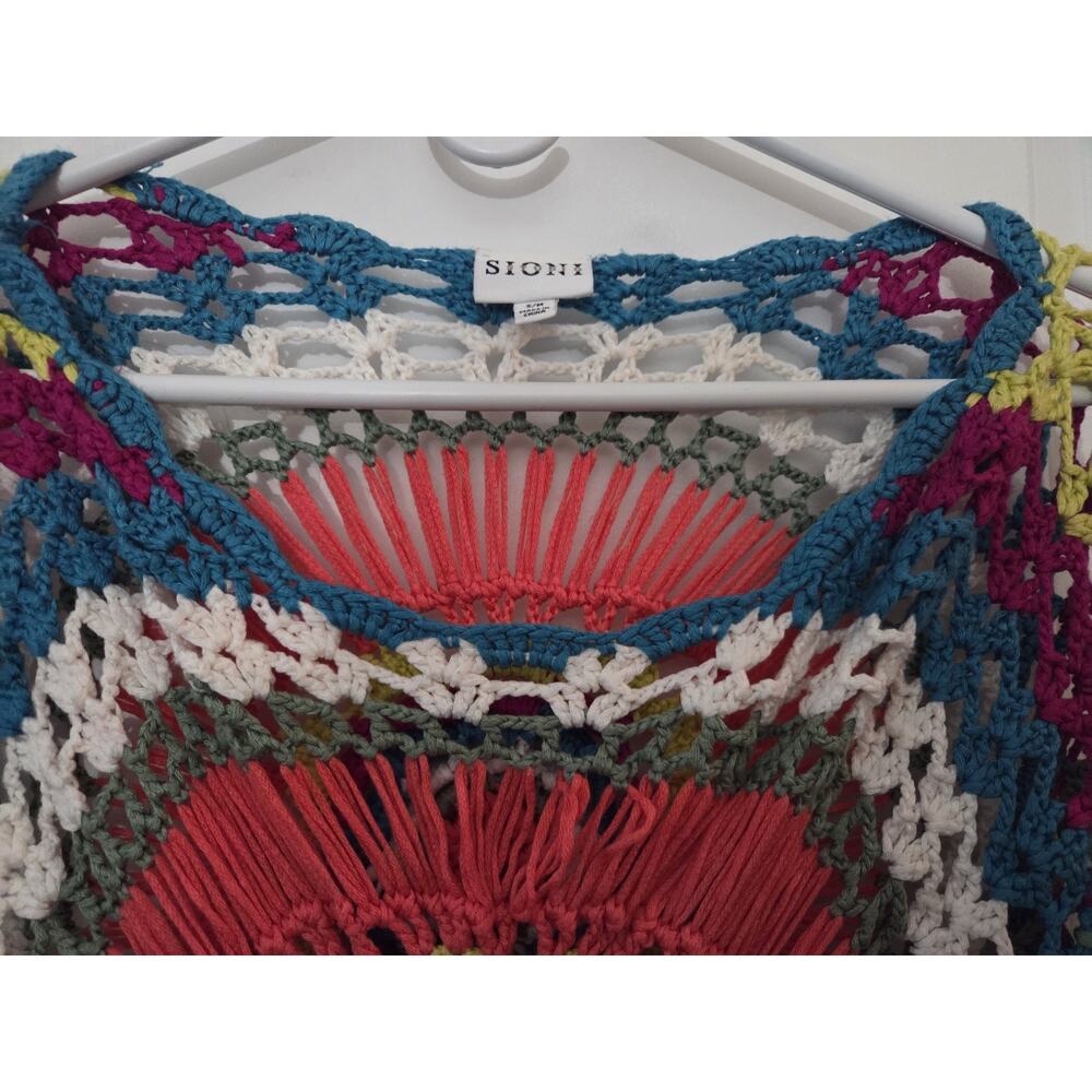 SIONI Rainbow Boho Crochet Knit Retro Hippie Top Sweater Size S / M - Picture 4 of 6